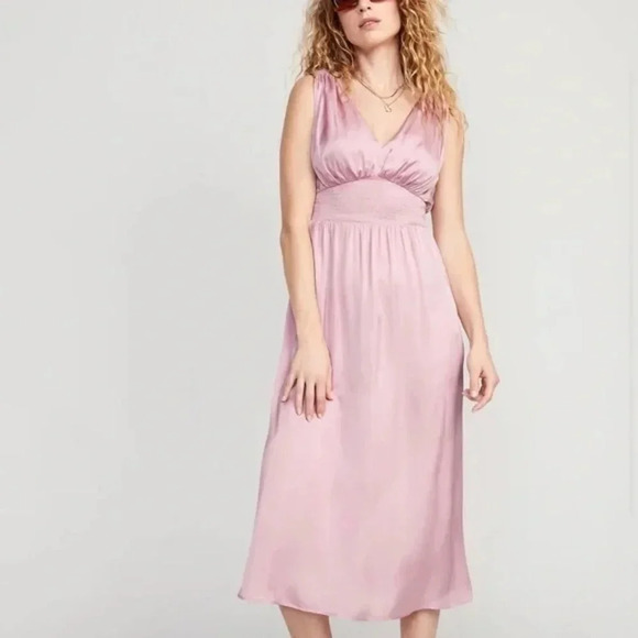Old Navy bergamot satin waist defined tie back maxi dress with side slit size XS - Picture 1 of 10